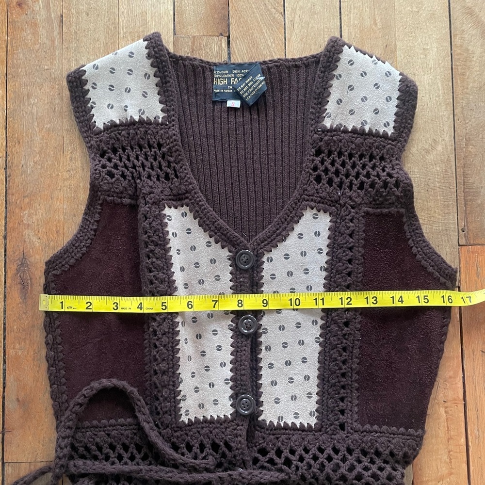 Vintage crocheted vest with leather details-Small - Picture 6 of 8